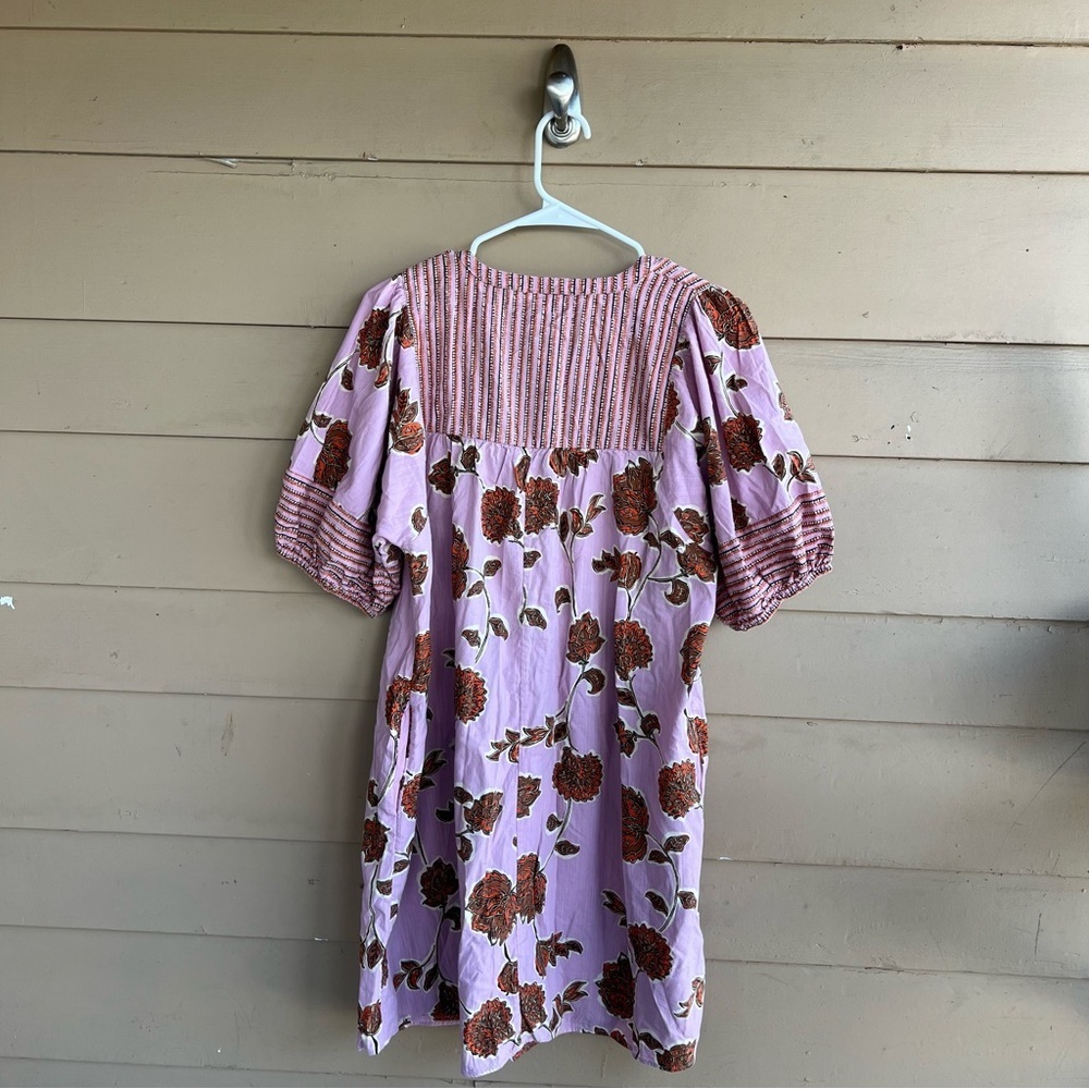 Knox Rose Pink Floral Striped Short Sleeve Boho Peasant Shift Dress Size M - Picture 7 of 8